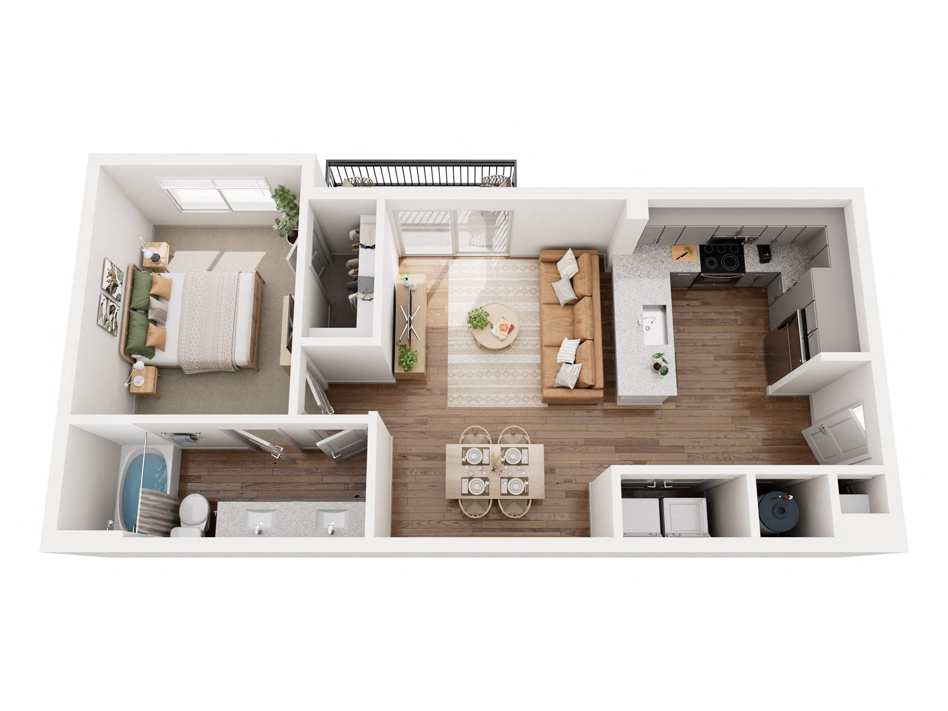 Floor plan for 1 bed, 1 bath, 707 sqft